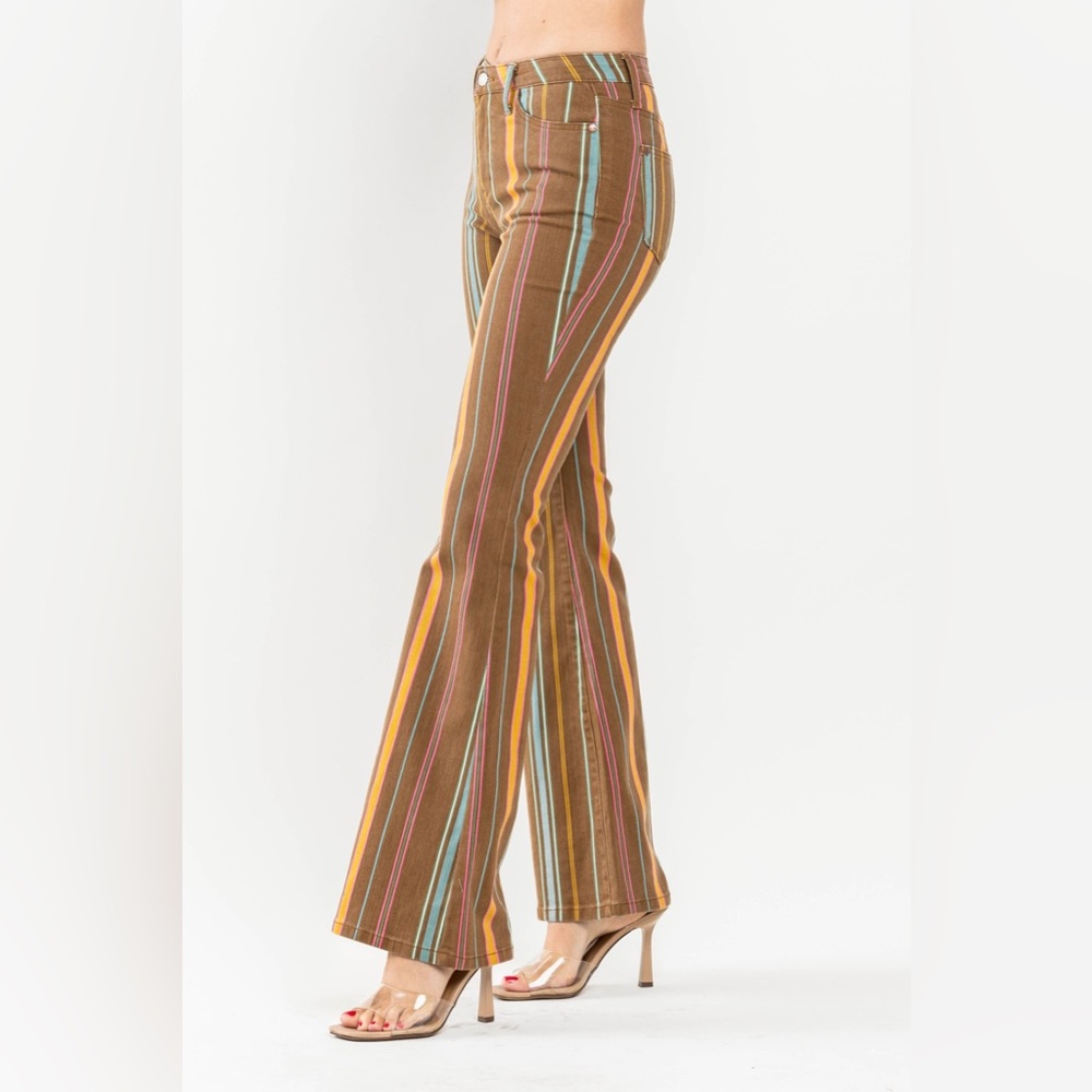 Judy Blue Brown Multi-Stripe Flare Jeans, Size 14 - Picture 5 of 9